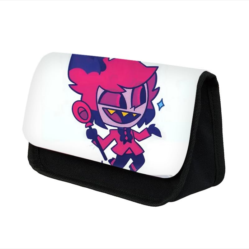 Puruuige Anime Pencil Case for Girls Boys Hazbin Hotel Large Capacity Stationery Case Alastor Angel Print Double Layers Pencil Case School Stationery Organizer for Kids Gifts