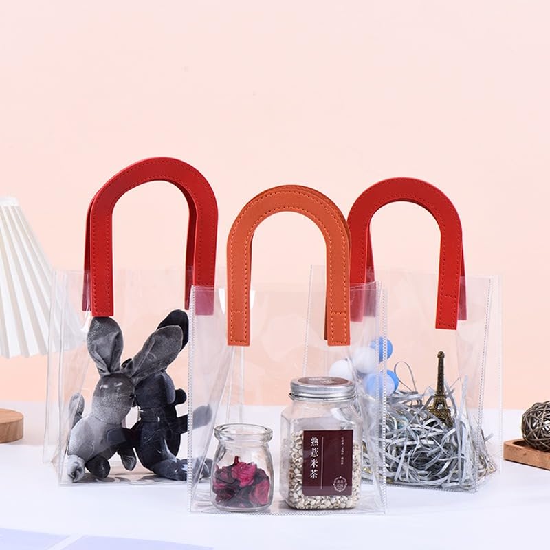 Image of SATYAM KRAFT 6 Pcs Transparent Reusable Leather Goodie Bags | Elegant Gift Bags for Her /Him Wedding Return Favors, Engagement Hampers, Marriage, Birthday & Festival Gifting | Handle Hamper Shopping Carry Bags (U-shaped Red - Medium)