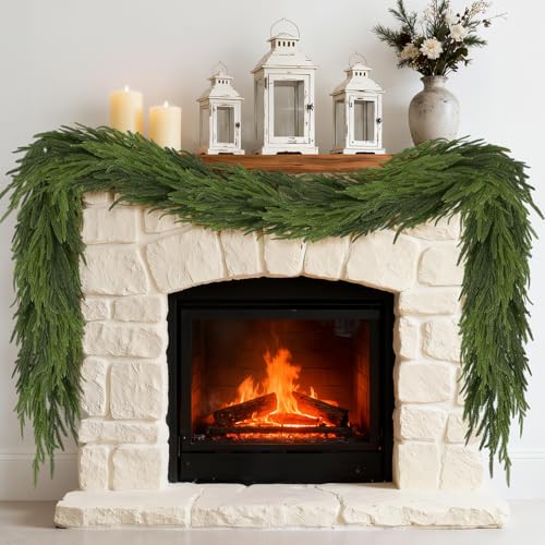9FT Artificial Norfolk Pine Garland, Realistic Real Touch Christmas Garland, Faux Fake Greenery Garlands for Table, Mantle, Window, Stairs, Fireplace, Outdoor Indoor Christmas Decorations(1Pcs)