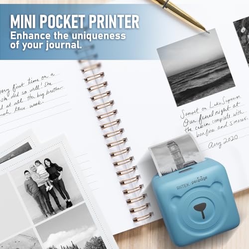 Image of RIITEK PeriPage Inkless Pocket Printer; Wireless Bluetooth Portable Thermal Printer with Paper Roll for Picture, Label, Memo, Receipt Printing (Mini Printer, Blue)(1 Year Warranty)