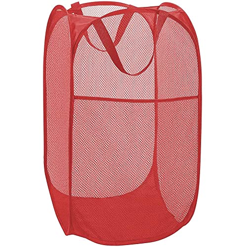 Image of BATTOO Deluxe Strong Mesh Pop up Laundry Hamper Basket with Side Pocket for Laundry Room, Bathroom, Kids Room, College Dorm or Travel Red