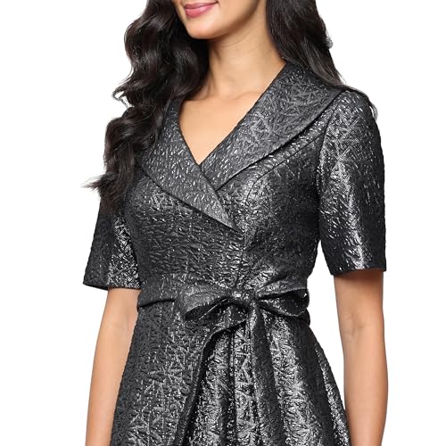 Image of Alex Evenings Women's Portrait Collar Dress with Full Skirt, Pockets, and Tie Belt