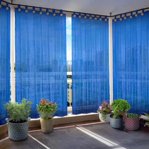Image of HIPPO 180 GSM HDPE Outdoor Loop Curtain for Balcony & Patio Sun Blocking, UV Protection & Light-Filtering Curtains (Electric-Blue, 3FTX9FT, 1PC)