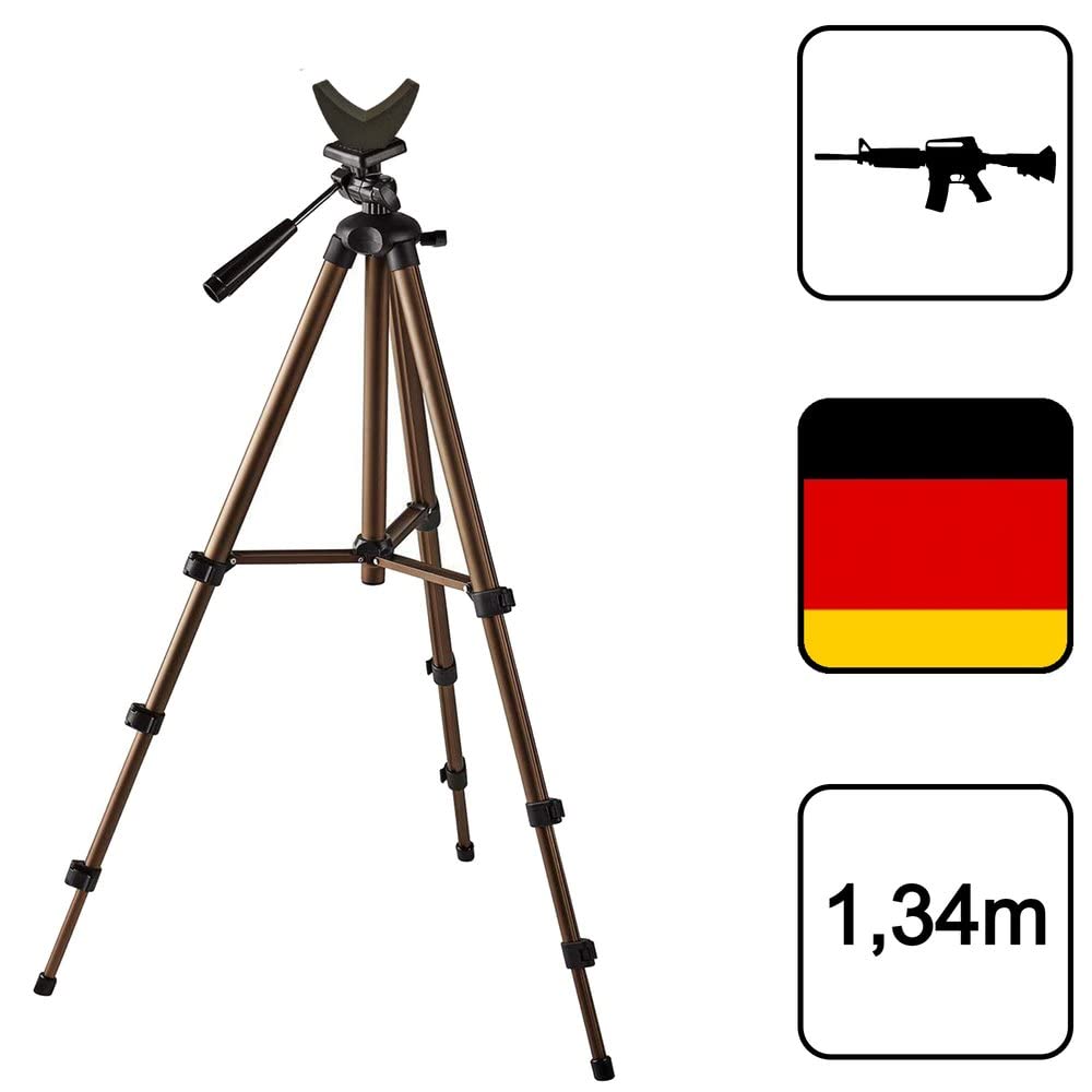 TronicXL 134cm Stativ + Auflage Gewehrstativ I Gewehr I Gewehrauflage Stativ Dreibein 1/4 Zoll Adapter für Gewehre Waffen Ständer