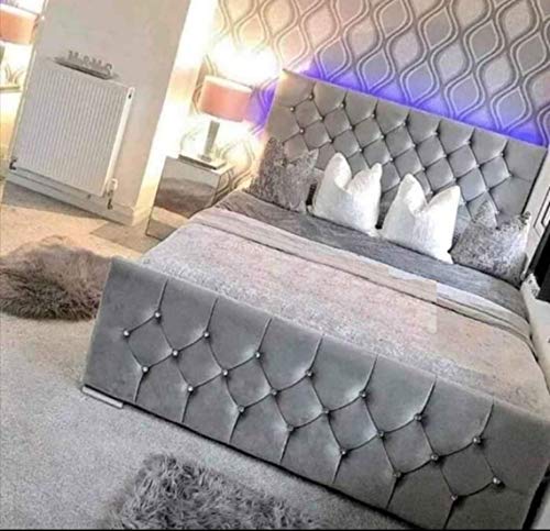 mm08enn ATN Diamante Upholstered Bed Frame Single/Double/King Size in Soft Plush Fabric (Black Plush Fabric, 4ft Small Double)