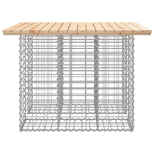 Table de jardin en gabions pin massif structure acier 100x102cm