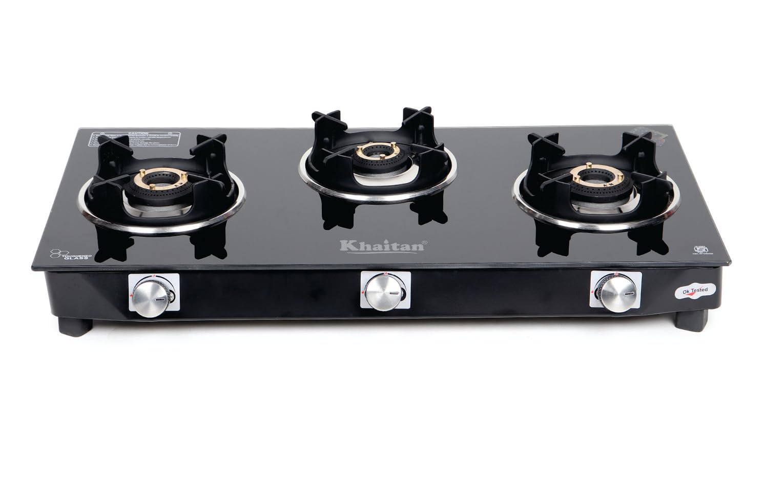 Khaitan 3 Burner Active Royal Toughened Glass LPG Gas Cooktop | Hifi Ultra Brass Burner | ISI CERTIFIED | Manual Gas Stove (3 Burners) (B0D33MTWX4) Amazon Price History, Amazon Price Tracker