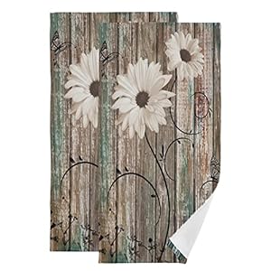 Rustic Barn Bathroom Hand Towels Set of 2Fall Daisy Butterfly Flower Teal Brown Wooden Small Bath Towels Soft Absorbent Decorative Hand Towels for Kitchen Dish Spa Yoga Guest 144×283