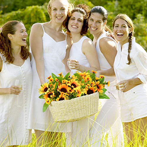 Fulaweier Artificial Sunflower Bouquet, 4 Bunches Silk Fake Sunflower - Faux Yellow Flowers For Indoor Outdoor Hanging Planter Home Wedding Garden Floral Arrangement Decor #TOP4