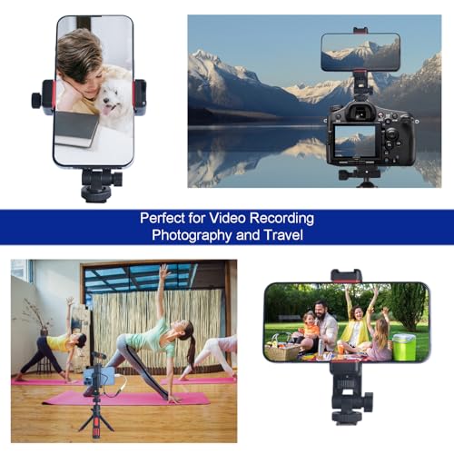 Ruittos Phone Tripod Mount with Remote Controller, New Universal Smartphone Mount Adapter with Cold Shoe, 360° Rotates Cell Phone Clip Clamp Holder, Compatible with iPhone, Samsung and All Phones