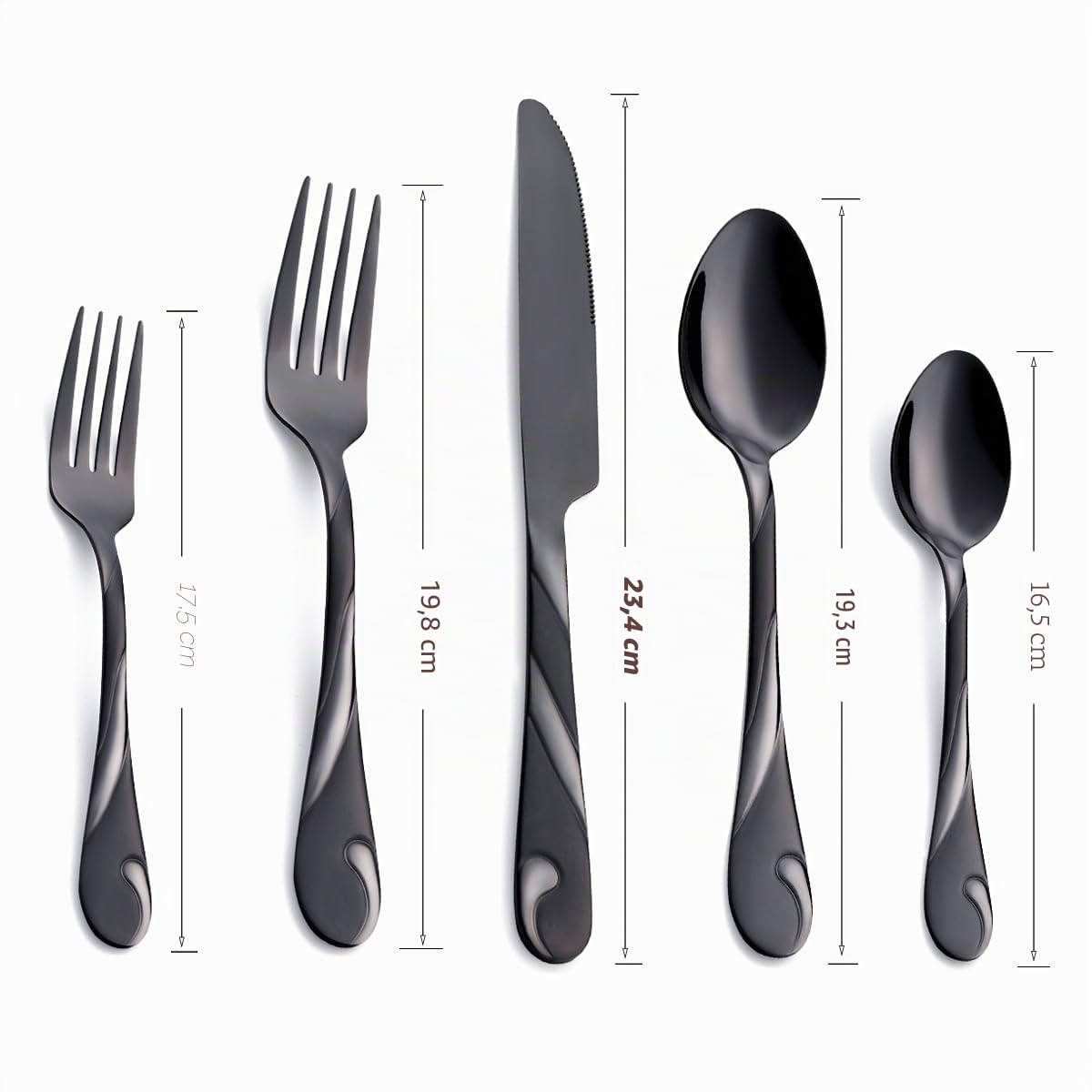 Juego de cubiertos negros para 12 personas, 60 piezas de acero inoxidable, juego de cubiertos de metal negro brillante, incluye tenedor, cuchillo y cuchara, apto para lavavajillas