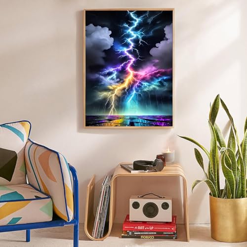 Image of Colorful Lightning Stamped Cross Stitch Kits for Beginners Adults, Dimensions Needlepoint Art Crafts,Counted Cross Stitch Kits Embroidery Kits for Beginners Adults for Home Decor 11.8X15.7inch