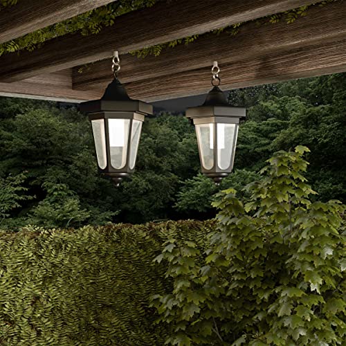 Pure Garden 50-123 Solar Powered Set Of 2, 32” Hanging Coach Lanterns With 2 Shepherd Hooks-Led Outdoor Lighting For Gardens, Pathways, And Patio, Black #TOP6