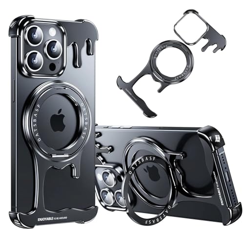 JUNENTER �d�b 15 Pro Max/15 Pro �p�t�����^�����C�P�[�X�AMagSafe �ƌ݊������蒴�y�ʃX�����t���[�����X����f�U�C���P�[�X�A360 �x��]�X�^���h�t���A���b�h�A15 Pro Max
