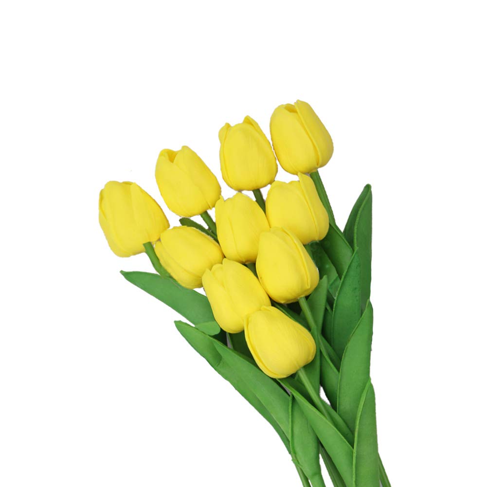 10 tallos de Navidad artificiales amarillos entregados con tulipanes artificiales de tacto real para jardín, al aire libre, boda, fiesta, hogar, vacaciones, cumpleaños, oficina, decoración DIY