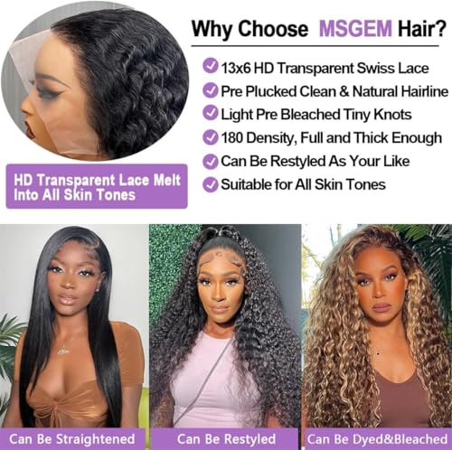 MSGEM 12A 13X6 HD Lace Front Wig Water Wave Human Hair Wigs 28 Inch 13x6 Deep Wave Lace Front Wigs Wet and Wavy Human Hair Wigs Pre plucked Deep Wave Lace Front Wigs - Image 5