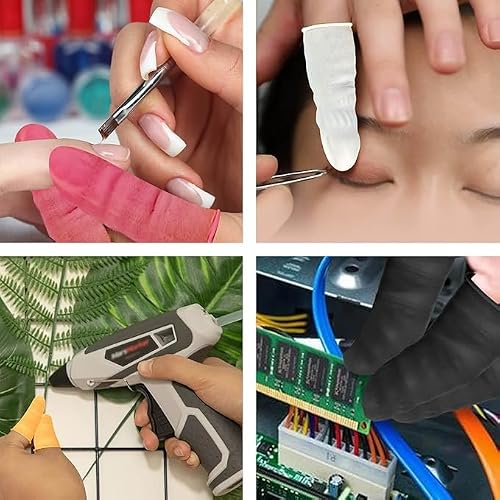 DJCIW 100PCS Disposable Latex Finger Cots,Medium Size, Fingertip Protector Gloves for Electronics Repair, Crafts, Medical Use & Industrial Applications,Thumb Covers for Finger Protection Black