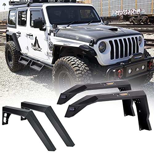 Fender Flares for Jeep 2018-2025 Wrangler JL Unlimited 4WD 2WD, Alloy Steel Fender Flares with DRL Lights and Sequential LED Turn Lights for 2018 2019 2020 2021 2022 2023 2024 2025 Wrangler JLU