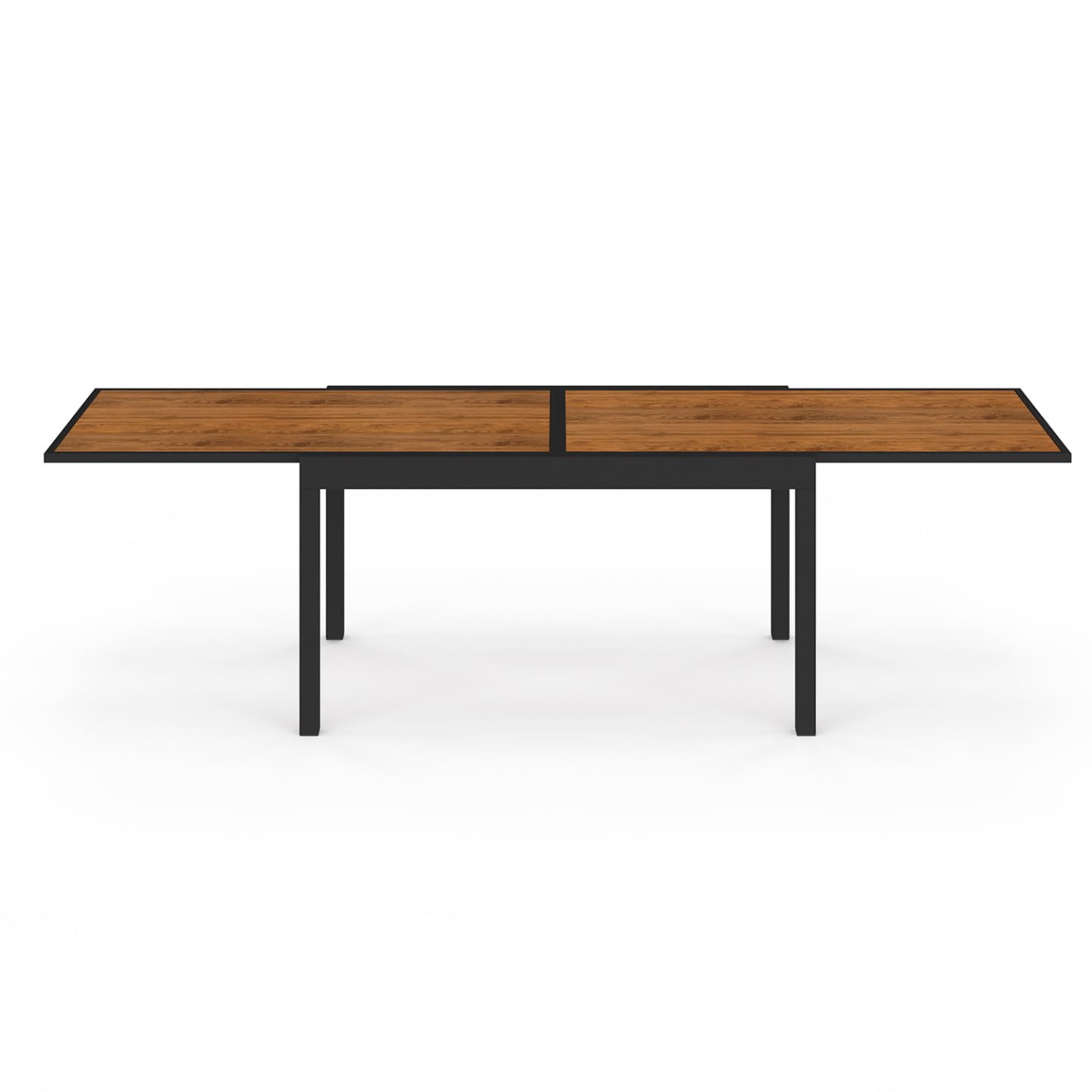 IDMarket - Salón de jardín NOUMEA Mesa extensible 135/270 cm, bandeja efecto madera y 12 sillas apilables negro y madera