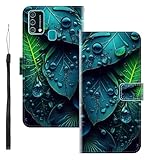 WUACYEAMING Coque pour Samsung Galaxy F41,Protection Housse en Cuir PU Portefeuille � Rabat Motif Cover Kickstand Bumper Antichoc [Fentes pour Cartes] Les Feuilles