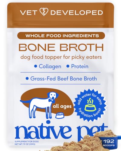 Image of Native Pet Bone Broth for Dogs and Cats - Made with Real Beef Bone Broth, Dog Food Toppers for Picky Eaters- Provides Extra Hydration & Nutrition for Joint Strength, Immunity & Heart Health-192 Scoops