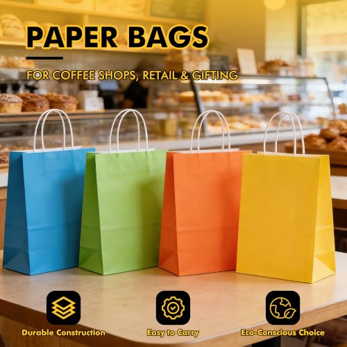 Image of RACETOP Kraft Paper Gift Bags Medium 24 Pack 8x4.5x10.8 in 8 Colors | Kraft Paper with Handles, for Birthday, Baby Shower, Wedding, Crafts, Parties, Gift Wrapping, Holiday, Eco-Friendly