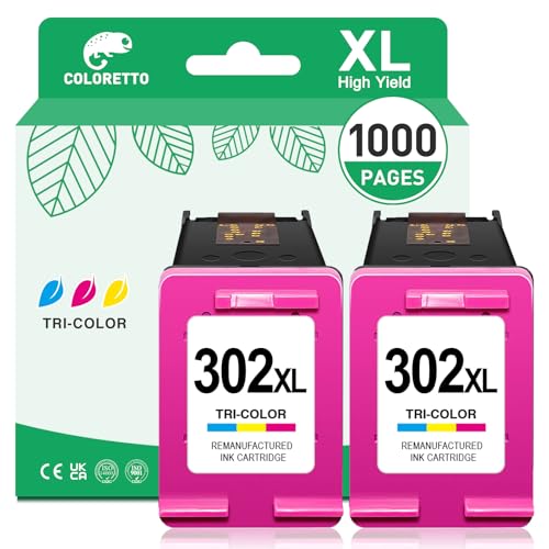 COLORETTO 302XL Tinta para HP 302 Color Pack Deskjet 3639 3638 2130 Envy 4520 4511 4512 4513 4516 4521 4522 4523 4524 4525 4526 4527 4528 OfficeJet 3830 3831 3833 3834 Cartuchos para HP 302 Tri Color