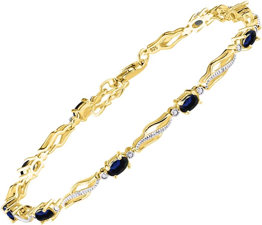 Rylos Bracelets for Women Yellow Gold Plated Silver Serenity Wave Tennis Bracelet Gemstone & Diamonds Adjustable to Fit 7"-8" Wrist, 9 Gorgeous 5X3MM Jewelry for Women Friendship Bracelets