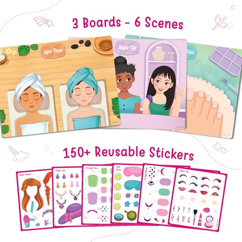 Image of Imagimake Reusable Sticker Fun Hair & Makeup Kit | 150+ Waterproof Stickers | Pretend Play Glam Salon & Beauty Styling Boards | Mess-Free Travel Activity | Birthday Gift for Girls Ages 3-6 | Style Your Way with 150+ Stickers | Pretend Play Kids Games Ages 3-5 | Plane Activities for Kids | 3,4,5,6,7,8,9 Year Old