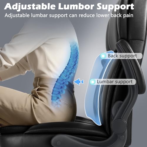 Image of 450lbs Executive Office Chair for Heavy People, Ergonomic Big and Tall Desk Chair with Adjustable Lumbar Support&Flip Up Armrest,High Back PU Leather Comfy Swivel Computer Chair