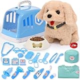 24Pcs Dog Toys for Kids Doctor Kit, Walking Barking Electronic Interactive Stuffed Dog Vet Kit Costume, Puppy Pet Care Veterinarian Set, Doctor Play Gifts for Kids Girls 3 4 5 6+ Year Old(Blue
