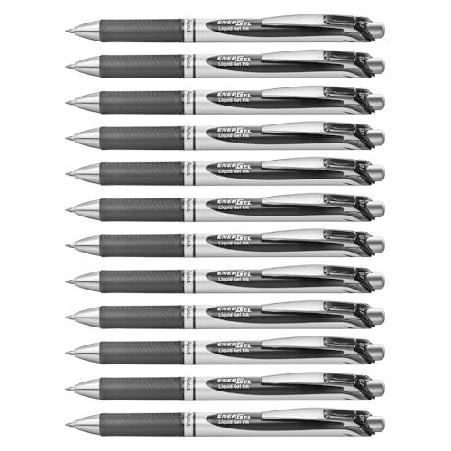 Pentel Energel XM Retractable Gel Pen with 0.7 mm Tip, 0.35 mm Line Width - Black, Pack of 12