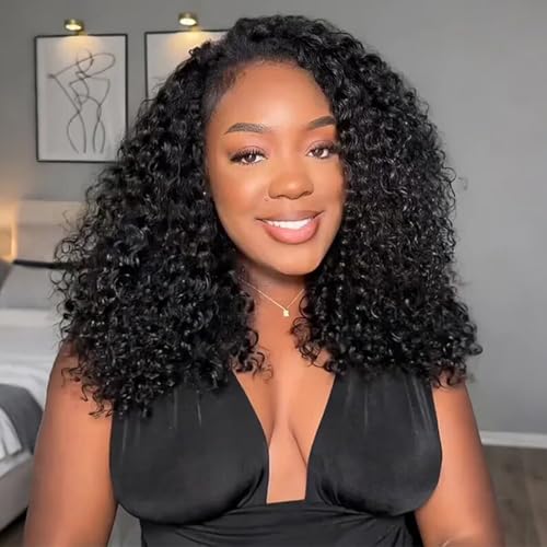 Image of ISEE Kinky Curly Lace Front Wig Human Hair Wear Go Glueless Wig 24 Inch