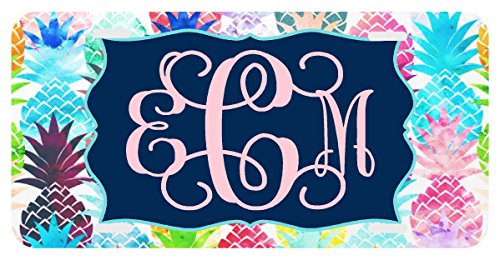 Personalized Monogrammed License Plate Floral Pineapple Vine Monogram