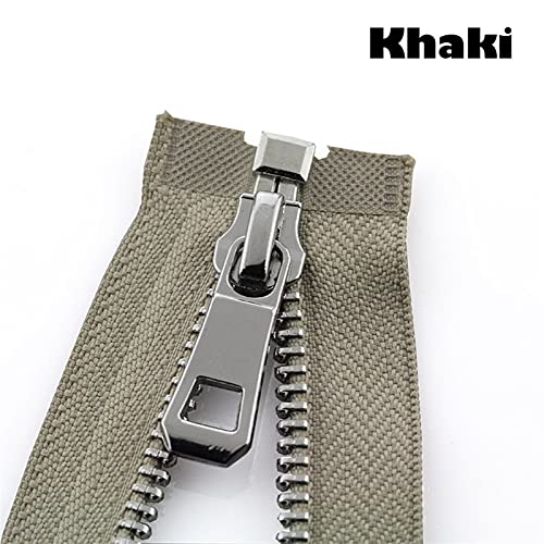 Mdingbao-Zippers 5# 35/45/55/65/75/85cm Open-end Auto Lock Platinum Plating Metal Zipper Use for Clothes Shoes Pocket Garment, Strong and Sturdy (Color : Khaki, Length : 75cm)2
