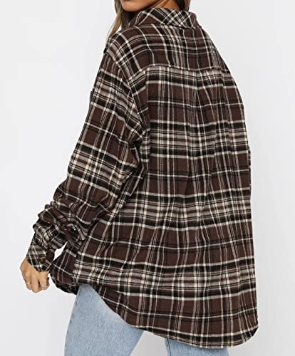 Image of Lacozy Womens Buffalo Plaid Flannel Shirt Long Sleeve Collar Button Down Blouses Tops