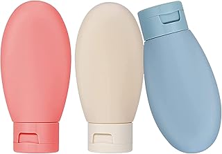 مجموعة زجاجات سفر من 3 قطع اجيودا وحاويات مانعة للتسرب سعة 60 مل مع شنطة تخزين زجاجة بلاستيكية صغيرة فارغة قابلة لاعادة الملء لمستحضرات التجميل والشامبو والبلسم بلون رينبو