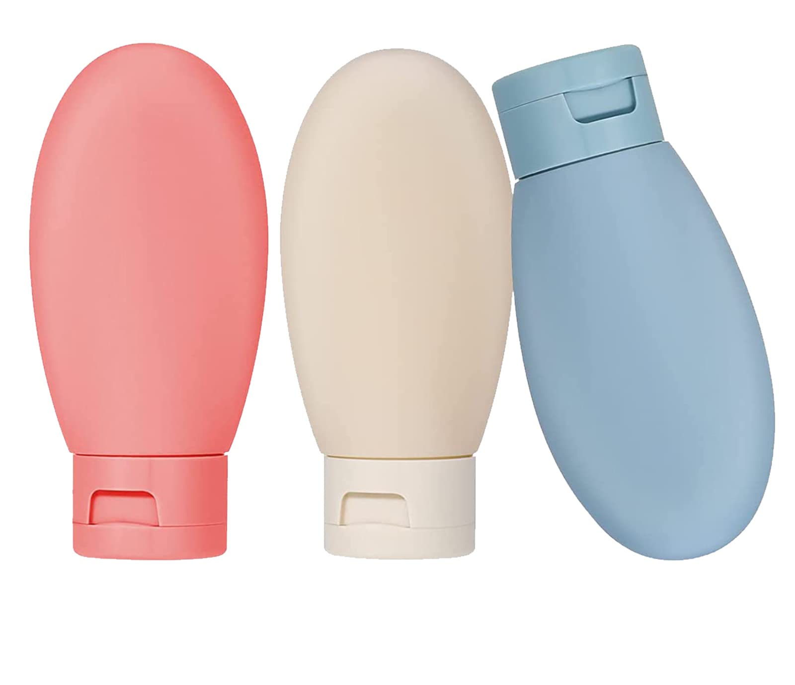 AJIODA 3PCS Travel Bottles Set, 60ML Leak Proof Travel Bottles & Containers with Storage Bag, Small Mini Empty Refillable Plastic Squeeze Bottle for Travel Toiletries, Shampoo, Conditioner, Rainbow