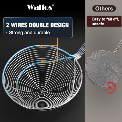 image for Walfos Spider Strainer, Set of 2-5.5 Inch Stainless Steel Fryer Scoop 