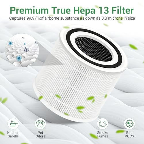 Image of 2 Pack Core 300 Replacement Filter, Compatible with Levoit Core 300, Core 300S Air Purifier, Compare to Core 300-RF models, 3-in-1 H13 True HEPA & Activated Carbon Filter, White