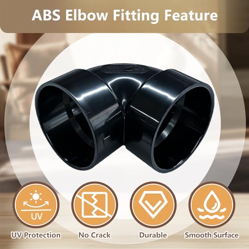 Image of LESSO 2PCS 2 inch Elbow ABS Pipe, 90 Degree 2 Inch ABS Fittings Vent Ell Pipe Fittings For Duct Reducer Connection of Drainage Dystem Connects Drainage System Components (SCH40 Black)