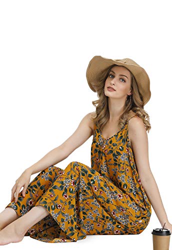 Image of BUENOS NINOS Women's V Neck Floral Maxi Dress Boho Printed Adjustable Spaghetti Strap Ethnic Beach Long Dress with Pockets