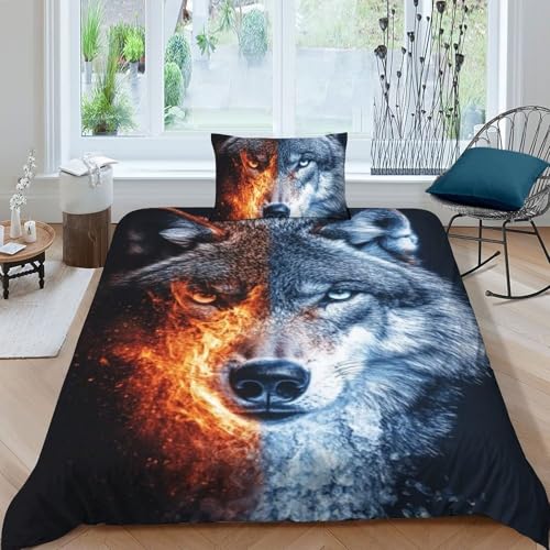 Housse de couette loup en microfibre 135x200 cm avec fermeture éclair pour lit simple - 3