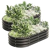 Kinddeer 4x2x1ft-2pcs-Oval Raised Garden Bed Kit, Galvanized Planter Garden Boxes Outdoor, Metal Raised Garden Beds for Vegetables,Fruits, Flower,Black