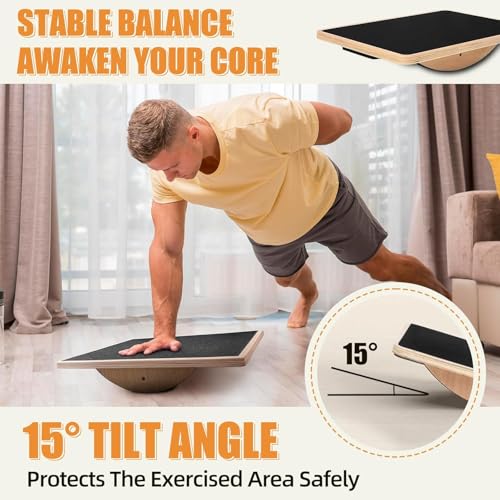 Wiebelplank, sportief balansbord van hout, wiebelplank met antislip voet, balansplank voor onder het bureau, kernkracht, stabiliteit, balansbord voor op het bureau - Afbeelding 4