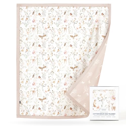 Image of GRSSDER Cotton Muslin Quilt Blanket - Silky Soft and Breathable Kids' Throw Blanket, Oversized Muslin Blankets for Newborns, Toddlers & Kids, 6 Layers Reversible Design for All Seasons, 55" x 69"