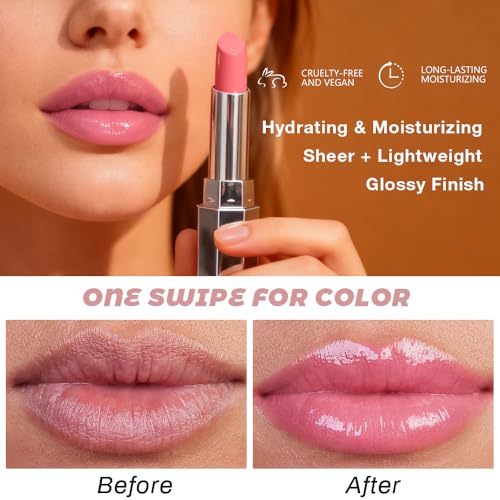 Image of Pink Honey Lipstick Tinted Lip Balm - Shine Moisturizing Lipstick for Women, Natural Nourishing Hydrating Lip Gloss Stain for Dry Lips, Tint Sheer Lightweight Makeup, Vegan - 1Pc #02 Pink