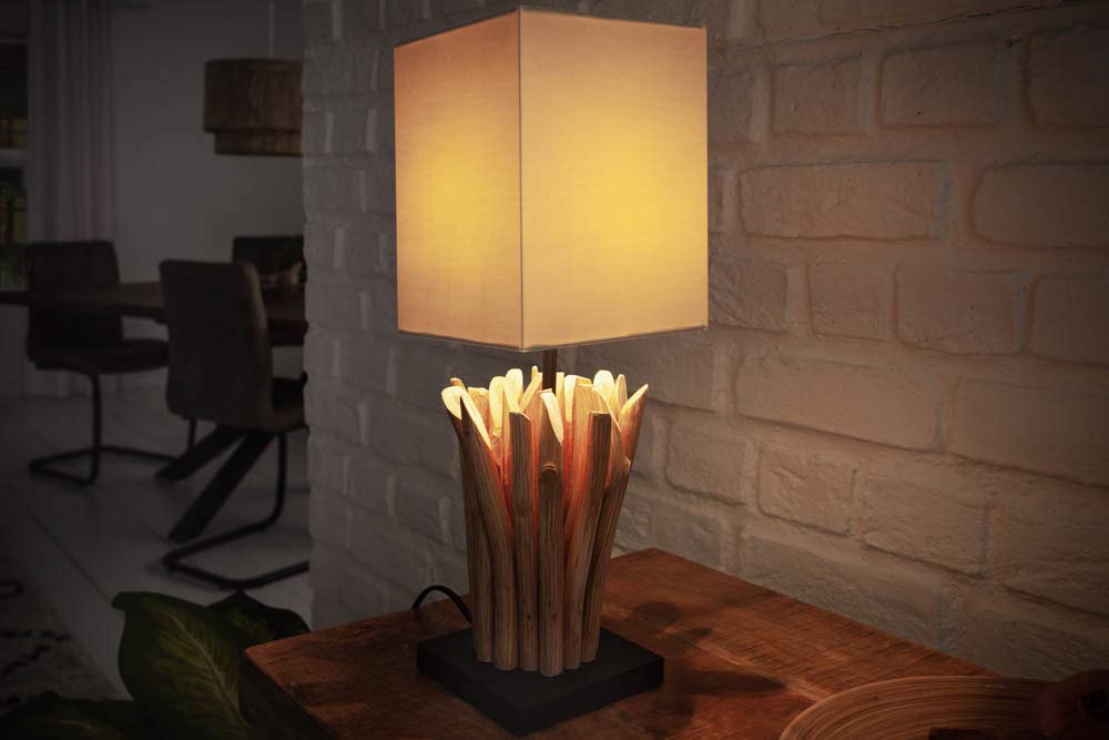 invicta INTERIOR Design Treibholz Tischleuchte EUPHORIA natur mit beigem Schirm Handarbeit Tischlampe Treibholzlampe Lampe