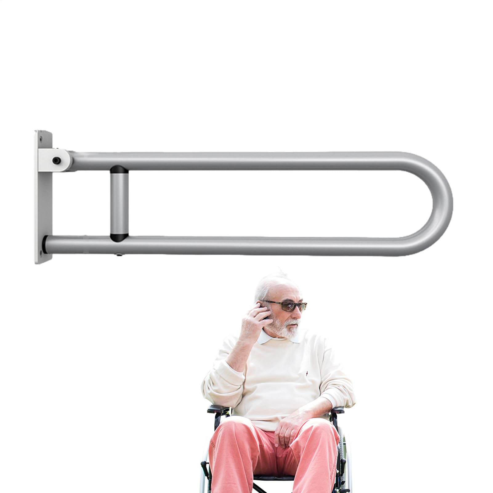 Maniglione per handicap, robusta in lega di alluminio, impermeabile | a forma di U, barra pieghevole per anziani, disabili, pazienti incinte