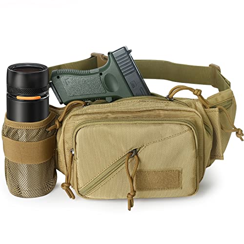 Concealed Carry Pistol Waist Bag - LarKoo Tactical Conceal Carry Pistol Bag Fanny Packs Handgun Holster Pouch with Bottle&Gun Holder Fits 1911 Glock etc